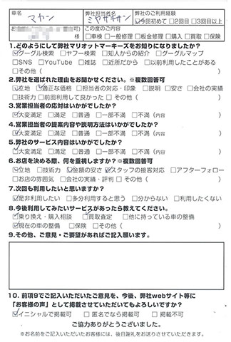 マリオットマーキーズ ポルシェ お客様評判 アンケート
